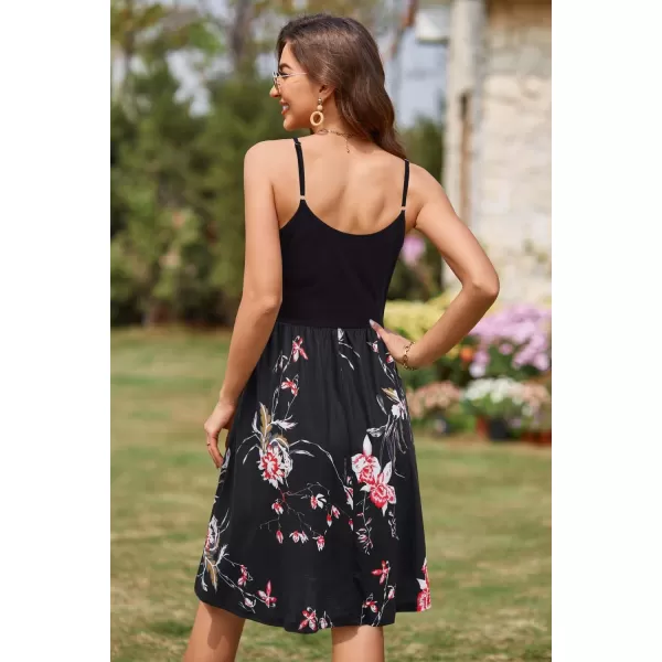 VOTEPRETTY Women's V-Neck Spaghetti Strap Dress Summer Casual Swing Sundress with Pockets
