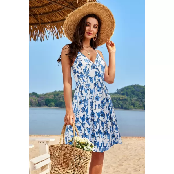VOTEPRETTY Women's V-Neck Spaghetti Strap Dress Summer Casual Swing Sundress with Pockets