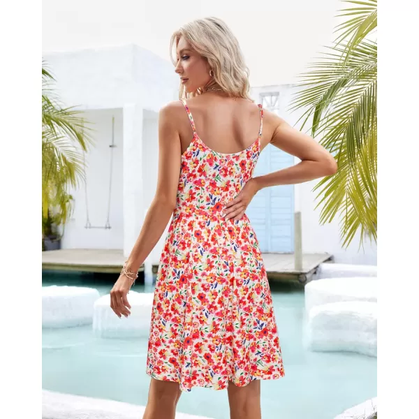 VOTEPRETTY Women's V-Neck Spaghetti Strap Dress Summer Casual Swing Sundress with Pockets
