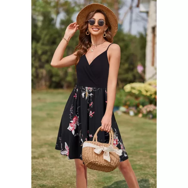 VOTEPRETTY Women's V-Neck Spaghetti Strap Dress Summer Casual Swing Sundress with Pockets