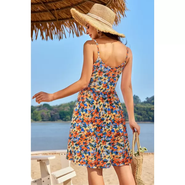 VOTEPRETTY Women's V-Neck Spaghetti Strap Dress Summer Casual Swing Sundress with Pockets