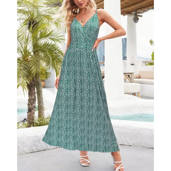 VOTEPRETTY Womens V Neck Wrap Spaghetti Strap Summer Casual Beach Floral Pockets Maxi Dress