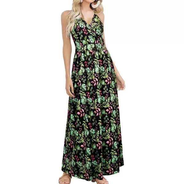 VOTEPRETTY Womens V Neck Wrap Spaghetti Strap Summer Casual Beach Floral Pockets Maxi Dress
