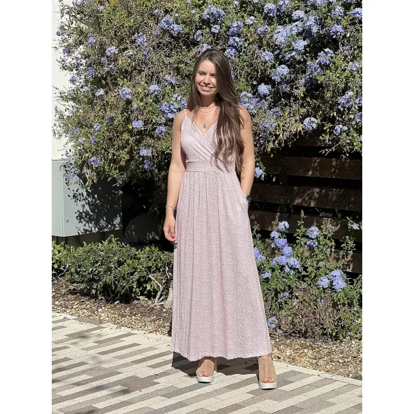 VOTEPRETTY Womens V Neck Wrap Spaghetti Strap Summer Casual Beach Floral Pockets Maxi Dress