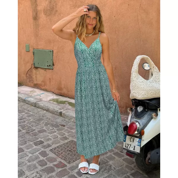 VOTEPRETTY Womens V Neck Wrap Spaghetti Strap Summer Casual Beach Floral Pockets Maxi Dress