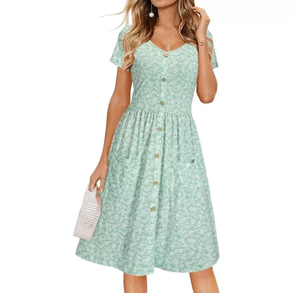 VOTEPRETTY Women's Short Sleeve V Neck Sundress Summer Casual Button Floral Dress with Pockets