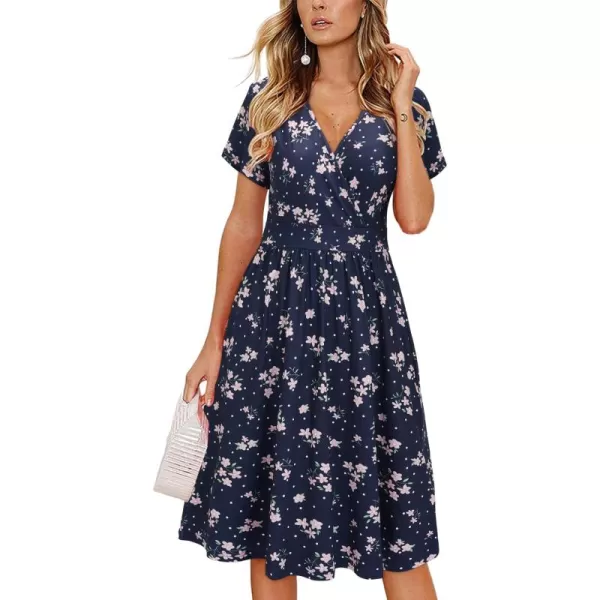 VOTEPRETTY Women's Short Sleeve V Neck Wrap Dress Summer Casual Floral Sundress with Pockets