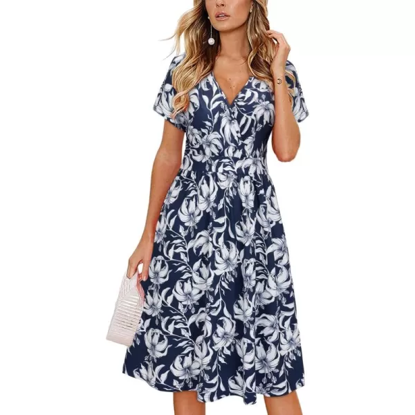 VOTEPRETTY Women's Short Sleeve V Neck Wrap Dress Summer Casual Floral Sundress with Pockets
