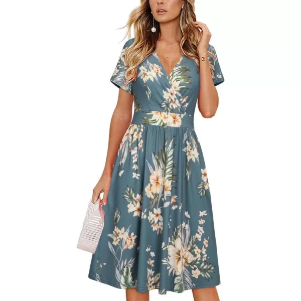 VOTEPRETTY Women's Short Sleeve V Neck Wrap Dress Summer Casual Floral Sundress with Pockets