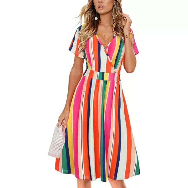 VOTEPRETTY Women's Short Sleeve V Neck Wrap Dress Summer Casual Floral Sundress with Pockets