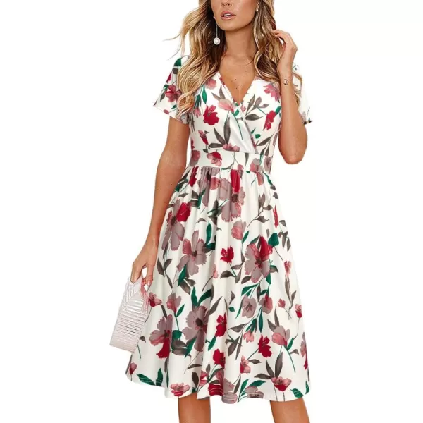 VOTEPRETTY Women's Short Sleeve V Neck Wrap Dress Summer Casual Floral Sundress with Pockets