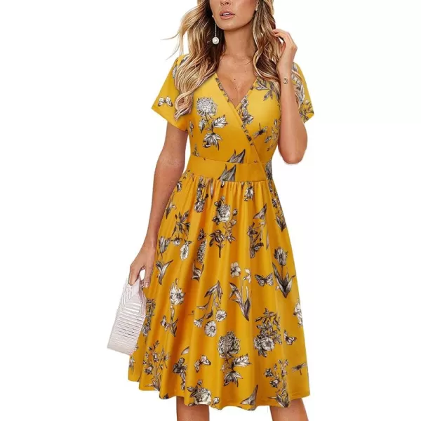 VOTEPRETTY Women's Short Sleeve V Neck Wrap Dress Summer Casual Floral Sundress with Pockets