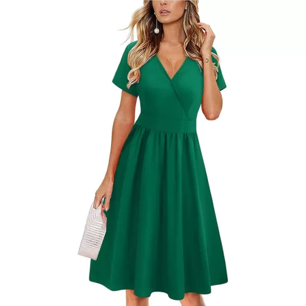 VOTEPRETTY Women's Short Sleeve V Neck Wrap Dress Summer Casual Floral Sundress with Pockets