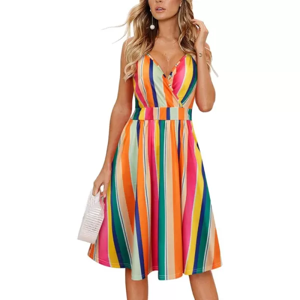 VOTEPRETTY Women's V Neck Floral Spaghetti Strap Sundress Casual Summer Party Swing Dress with Pocket