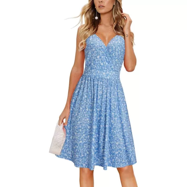 VOTEPRETTY Women's V Neck Floral Spaghetti Strap Sundress Casual Summer Party Swing Dress with Pocket