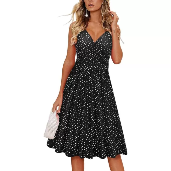 VOTEPRETTY Women's V Neck Floral Spaghetti Strap Sundress Casual Summer Party Swing Dress with Pocket