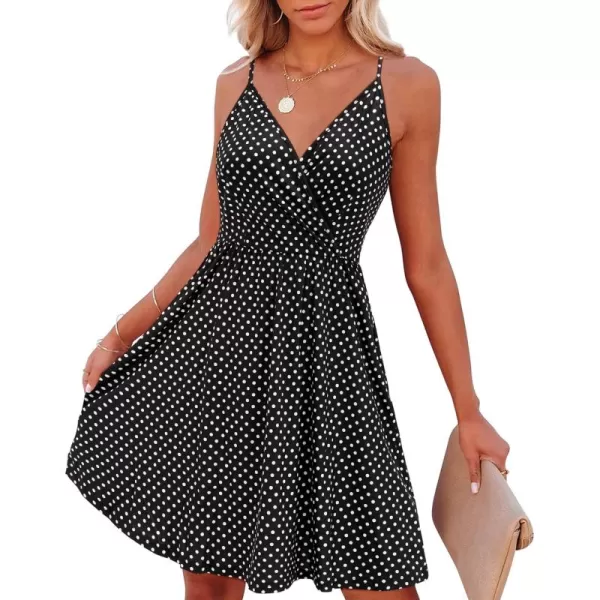 VOTEPRETTY Women's V-Neck Spaghetti Strap Dress Summer Casual Swing Sundress with Pockets