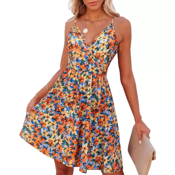 VOTEPRETTY Women's V-Neck Spaghetti Strap Dress Summer Casual Swing Sundress with Pockets