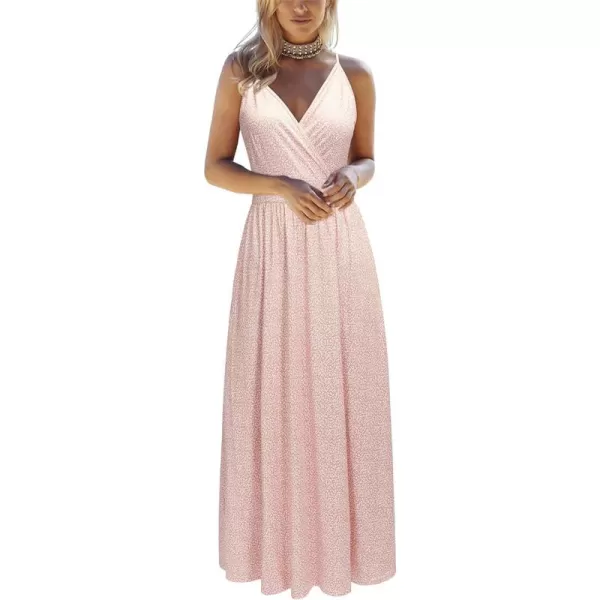 VOTEPRETTY Womens V Neck Wrap Spaghetti Strap Summer Casual Beach Floral Pockets Maxi Dress