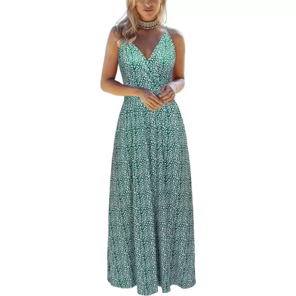 VOTEPRETTY Womens V Neck Wrap Spaghetti Strap Summer Casual Beach Floral Pockets Maxi Dress