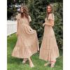 imageVOTEPRETTY Womens 2024 Fashion Summer Maxi Dresses Boho Beach V Neck Flutter Short Sleeve Tiered Long DressDark Apricot