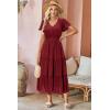 imageVOTEPRETTY Womens 2024 Fashion Summer Maxi Dresses Boho Beach V Neck Flutter Short Sleeve Tiered Long DressWine