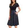 imageVOTEPRETTY Womens Short Sleeve V Neck Wrap Dress Summer Casual Floral Sundress with PocketsBlack Floral Polka Dot
