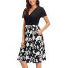 imageVOTEPRETTY Womens Short Sleeve V Neck Wrap Dress Summer Casual Floral Sundress with PocketsBlack Floral White