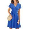 imageVOTEPRETTY Womens Short Sleeve V Neck Wrap Dress Summer Casual Floral Sundress with PocketsBlue