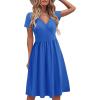 imageVOTEPRETTY Womens Short Sleeve V Neck Wrap Dress Summer Casual Floral Sundress with PocketsBlue