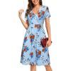 imageVOTEPRETTY Womens Short Sleeve V Neck Wrap Dress Summer Casual Floral Sundress with PocketsBlue Floral Brown