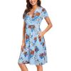 imageVOTEPRETTY Womens Short Sleeve V Neck Wrap Dress Summer Casual Floral Sundress with PocketsBlue Floral Brown