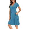 imageVOTEPRETTY Womens Short Sleeve V Neck Wrap Dress Summer Casual Floral Sundress with PocketsBlue208