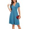 imageVOTEPRETTY Womens Short Sleeve V Neck Wrap Dress Summer Casual Floral Sundress with PocketsBlue208
