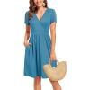 imageVOTEPRETTY Womens Short Sleeve V Neck Wrap Dress Summer Casual Floral Sundress with PocketsBlue208