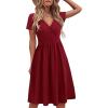 imageVOTEPRETTY Womens Short Sleeve V Neck Wrap Dress Summer Casual Floral Sundress with PocketsDark Redshort Sleeve