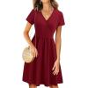 imageVOTEPRETTY Womens Short Sleeve V Neck Wrap Dress Summer Casual Floral Sundress with PocketsDark Redshort Sleeve
