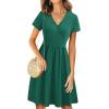 imageVOTEPRETTY Womens Short Sleeve V Neck Wrap Dress Summer Casual Floral Sundress with PocketsForest Dark Green