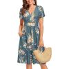 imageVOTEPRETTY Womens Short Sleeve V Neck Wrap Dress Summer Casual Floral Sundress with PocketsGreen Floral Yellow