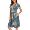 imageVOTEPRETTY Womens Short Sleeve V Neck Wrap Dress Summer Casual Floral Sundress with PocketsGreen Floral Yellow