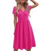 imageVOTEPRETTY Womens Short Sleeve V Neck Wrap Dress Summer Casual Floral Sundress with PocketsHot Pink