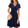 imageVOTEPRETTY Womens Short Sleeve V Neck Wrap Dress Summer Casual Floral Sundress with PocketsNavyshort Sleeve