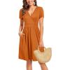 imageVOTEPRETTY Womens Short Sleeve V Neck Wrap Dress Summer Casual Floral Sundress with PocketsOrange