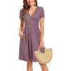imageVOTEPRETTY Womens Short Sleeve V Neck Wrap Dress Summer Casual Floral Sundress with PocketsPurple