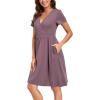 imageVOTEPRETTY Womens Short Sleeve V Neck Wrap Dress Summer Casual Floral Sundress with PocketsPurple