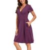 imageVOTEPRETTY Womens Short Sleeve V Neck Wrap Dress Summer Casual Floral Sundress with PocketsRed