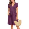 imageVOTEPRETTY Womens Short Sleeve V Neck Wrap Dress Summer Casual Floral Sundress with PocketsRed