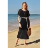 imageVOTEPRETTY Womens Two Piece Cover Ups Sets Crochet Beach Vacation Summer Swimwear Short Sleeve Outfits Split Knit Long DressBlack
