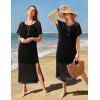 imageVOTEPRETTY Womens Two Piece Cover Ups Sets Crochet Beach Vacation Summer Swimwear Short Sleeve Outfits Split Knit Long DressBlack