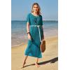 imageVOTEPRETTY Womens Two Piece Cover Ups Sets Crochet Beach Vacation Summer Swimwear Short Sleeve Outfits Split Knit Long DressBlue
